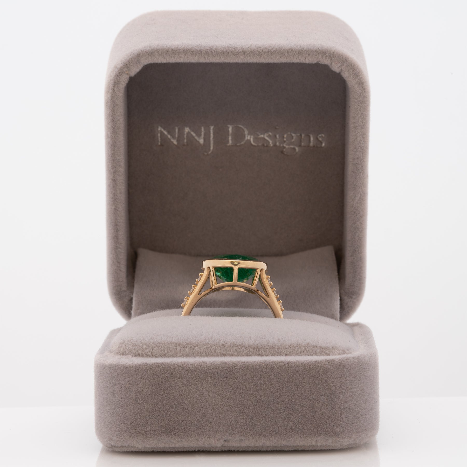 14K yellow gold Zambian emerald pear ring with diamond accents