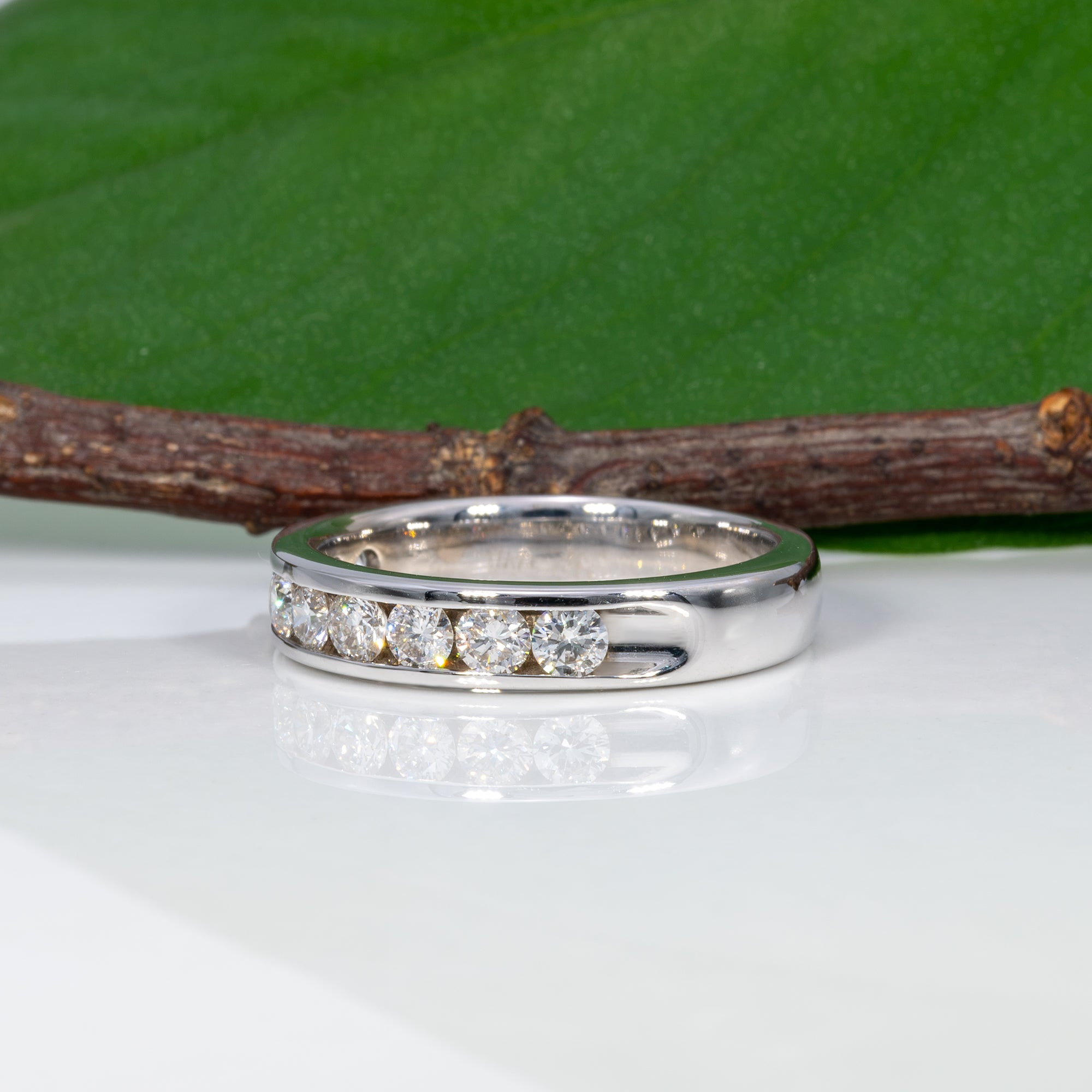 14K white gold diamond estate band