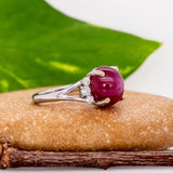 Cira Solid 14k Gold Star Ruby Ring with Natural Diamond Accents, Oval 10x8mm