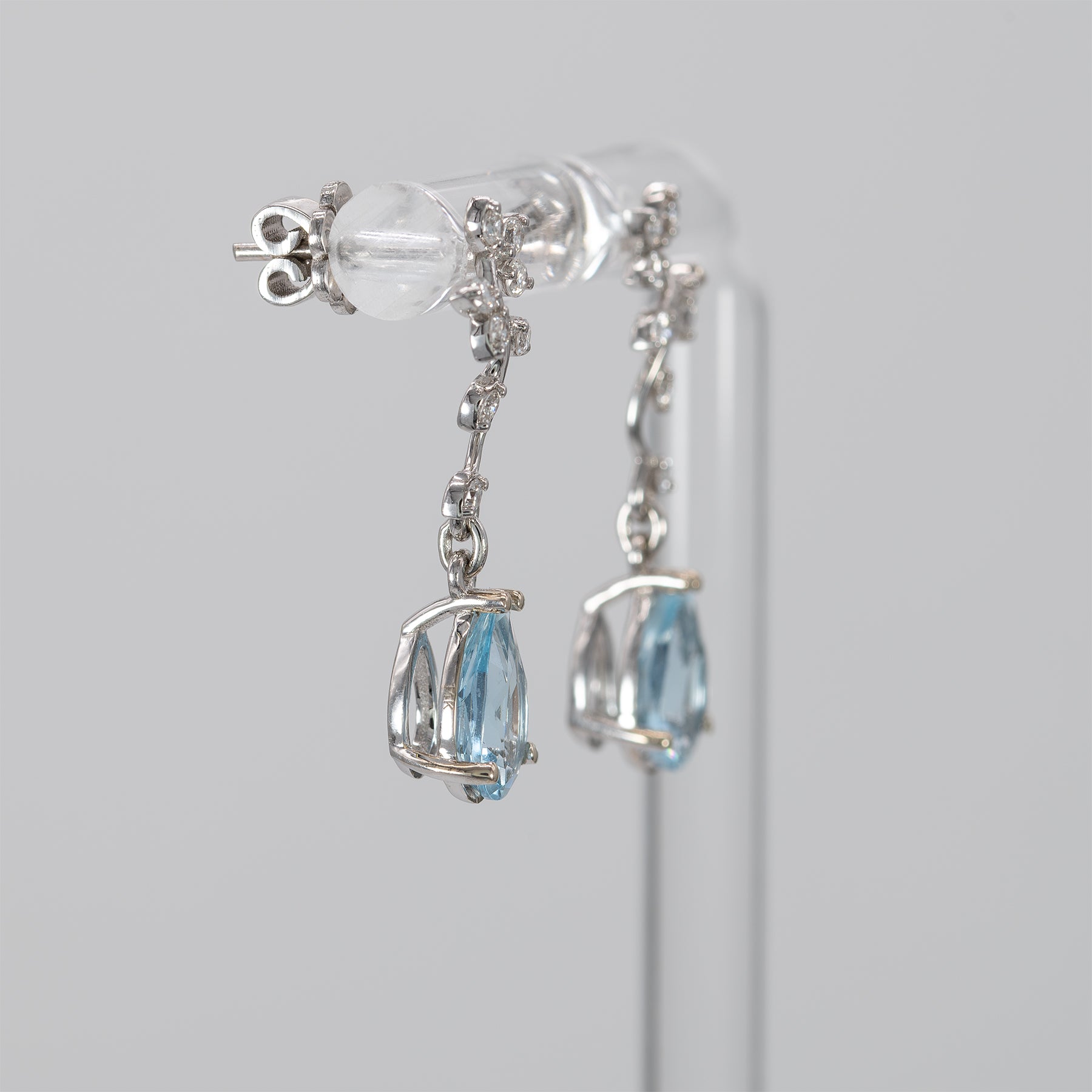 14K white gold aquamarine pear earrings with lab grown diamond accents