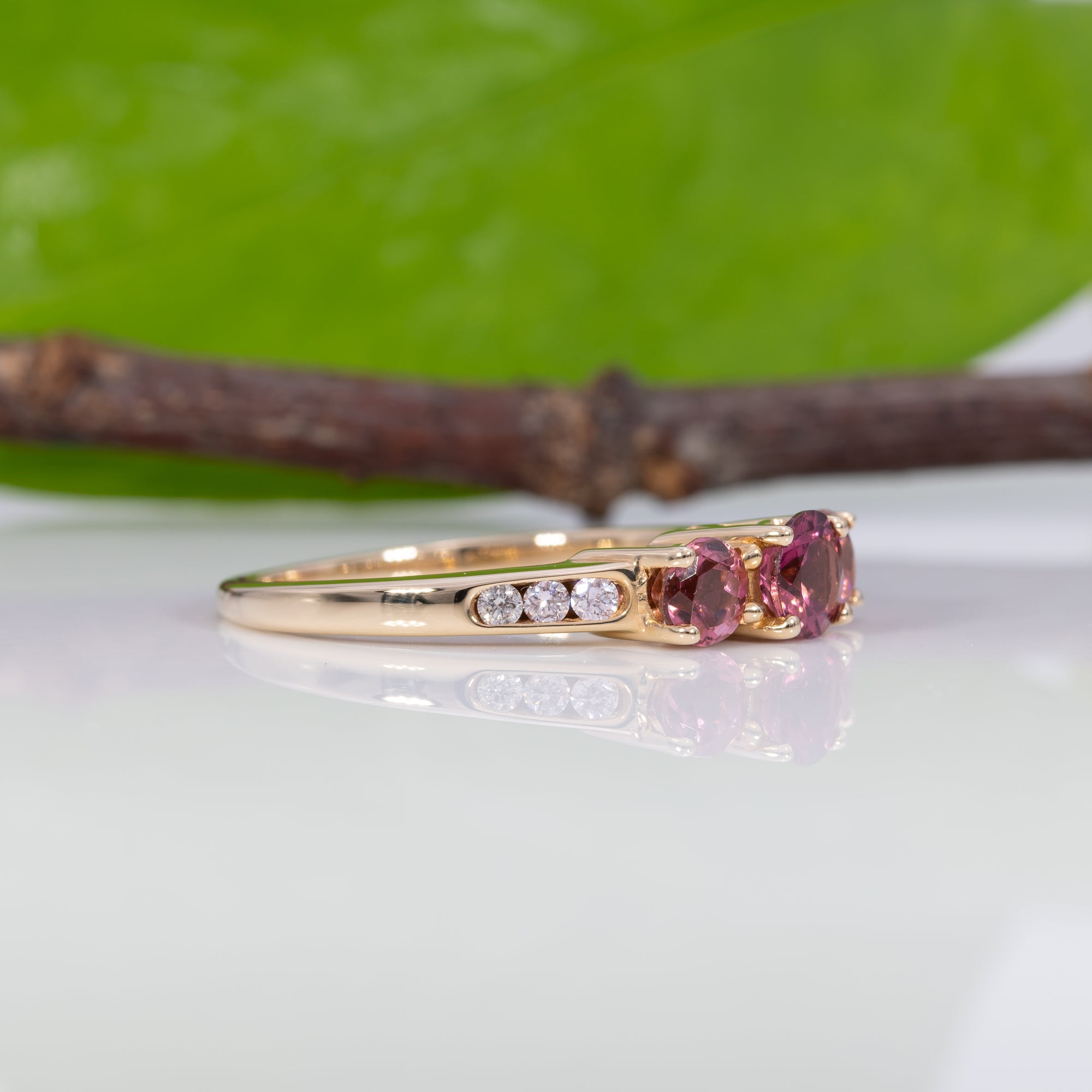 14K yellow gold rubellite tourmaline ring