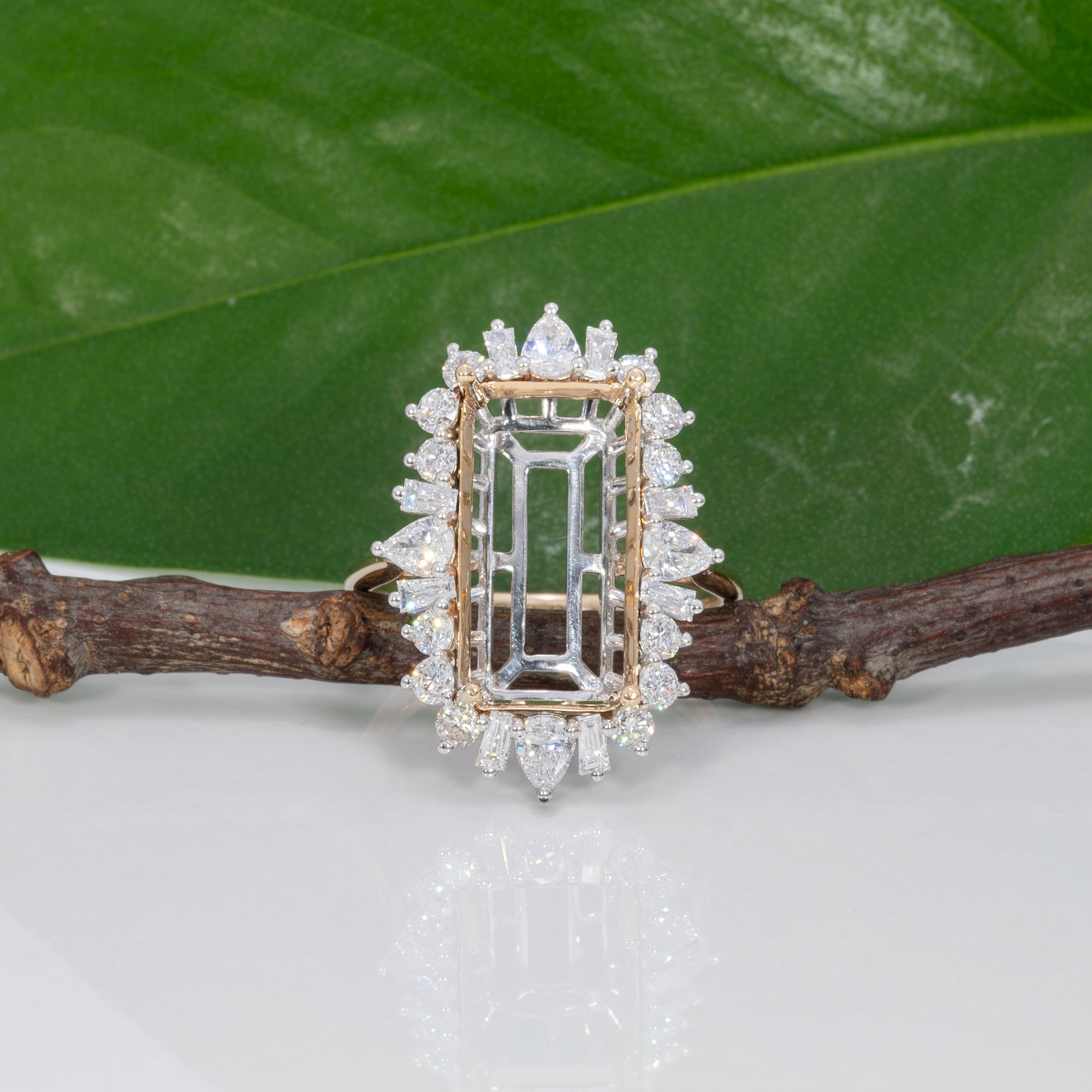 14K two-tone gold lab diamond semi-mount ring setting