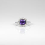 14K white gold GIA purple sapphire ring with diamonds