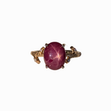 4.2ct Star Ruby Ring w Natural Diamond Accents in Solid 14K Gold | OV 16x12mm