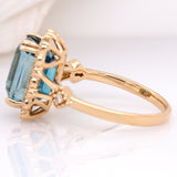 Isola 14K Yellow Gold Cambodian Blue Zircon and Diamond Ring | EM 10x5.5mm