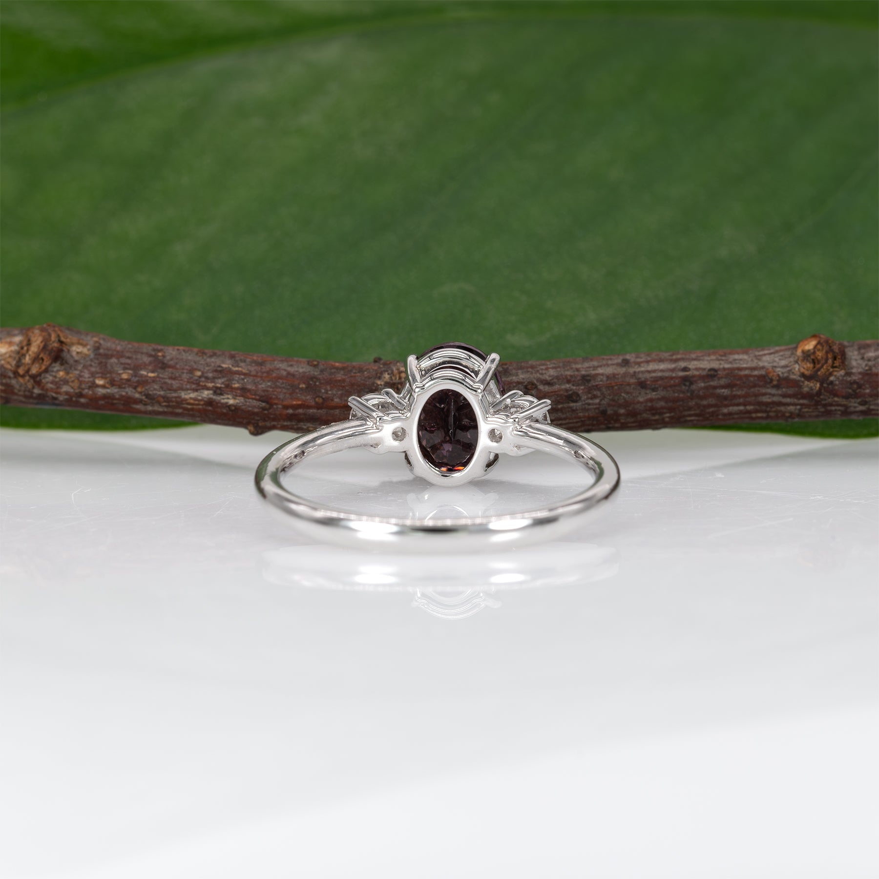 14K white gold purple spinel ring with diamond accents