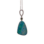 Trishu 14K White Gold 11.31cts Boulder Opal Diamond Pendant | Fancy Shape 22.5x15.5mm