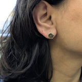 Meryl Golden Sheen Sapphire Earrings with Natural  Diamonds Halo: Solid 14k Gold