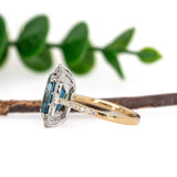 Kashvi 14K Yellow and White Gold London Blue Topaz Diamond Ring | Emerald Cut 11x9mm