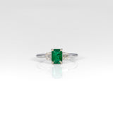 14K white gold Zambian emerald ring with diamond accents