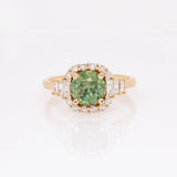 Seren 14k Solid Gold Demantoid Ring with Natural Diamond Halo | Round, 7mm