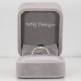 14K white gold blue star sapphire cabochon ring with diamonds