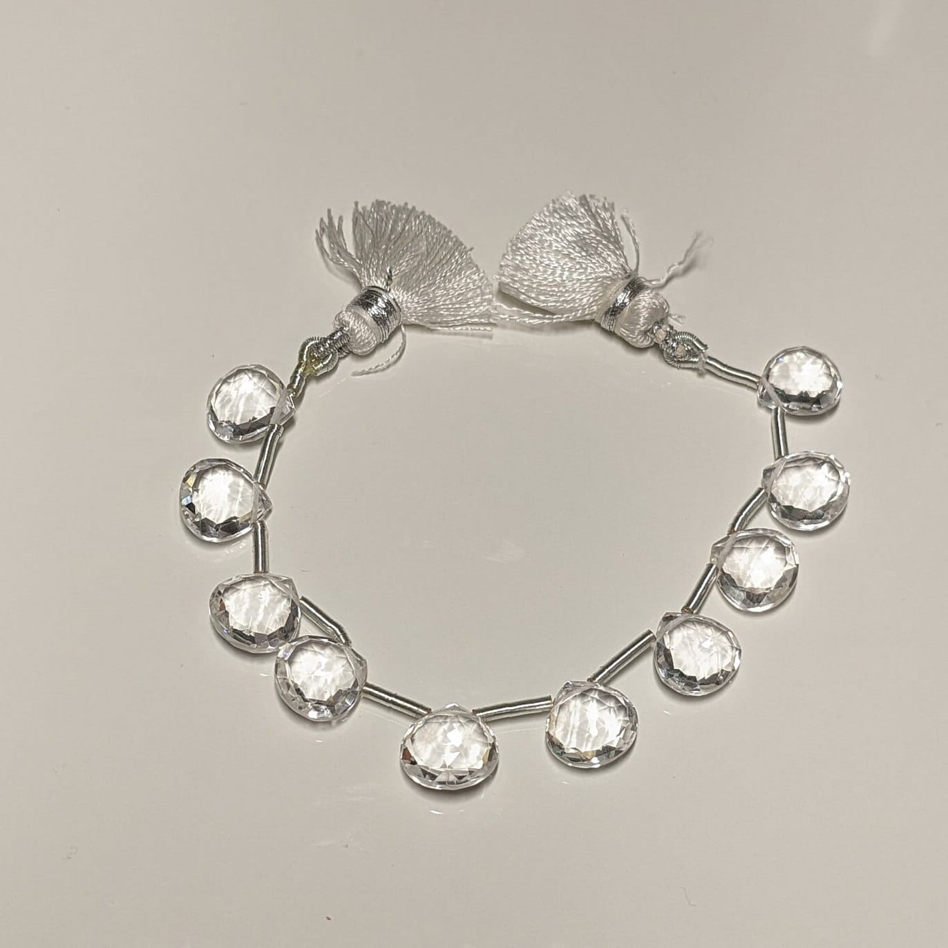 Clear Quartz Crystal Drilled Line, Teardrop Shape Faceted Center Drilled Gemstones 10x10mm