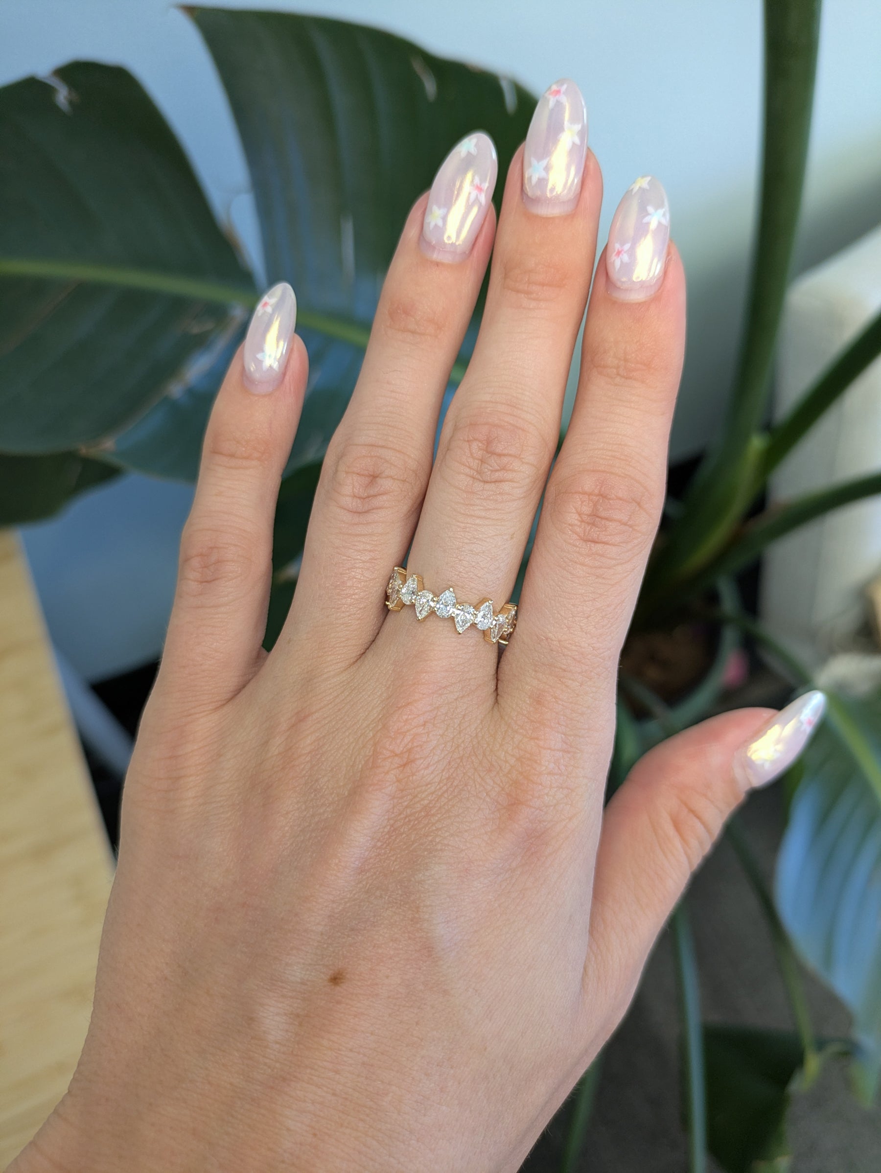 14K yellow gold pear lab grown diamond band