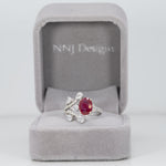 14K white gold mozambique ruby ring with diamond accents