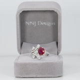 14K white gold mozambique ruby ring with diamond accents
