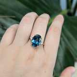 Gracy 14K Solid Yellow Gold London Blue Topaz Diamond Ring | OV 14x10mm