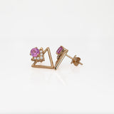 Maisie Solid 14k Gold Pink Sapphire Stud Earrings with Natural Diamonds Accents, Round Shaped 5mm
