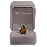 7.5Ct Black Opal Ring with Natural Diamond Accents: Solid 14K Gold, 19x12.5mm