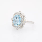 3.1Ct Aquamarine Ring with Natural Diamonds Accents: Solid 14K Gold, Oval 11x9mm