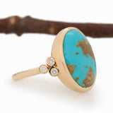 Taylor Solid 14k Gold  Sonoran Turquoise Ring with Natural Diamonds, 16x12mm