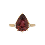 3.7Ct Rubellite Tourmaline Ring with Earth Mined Diamond Accents in Solid 14K Gold – Pear Cut 13x8mm Fine Jewelry Ring