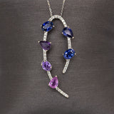 14K White Gold Ombre Purple Sapphire Diamond Pendant | Oval and Pear Shape 7x5mm