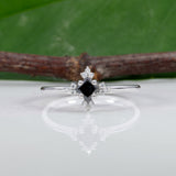 14K white gold black diamond ring with diamond accents