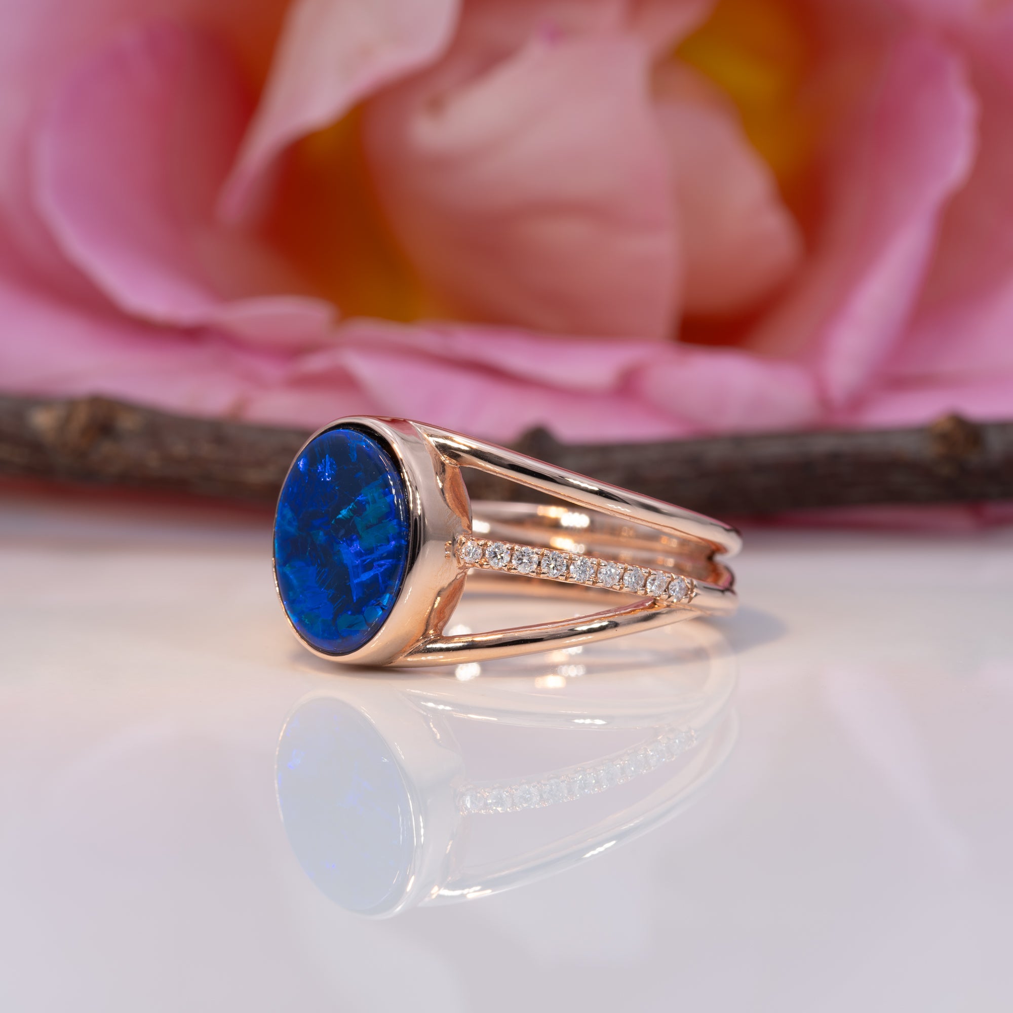 14K rose gold boulder opal ring