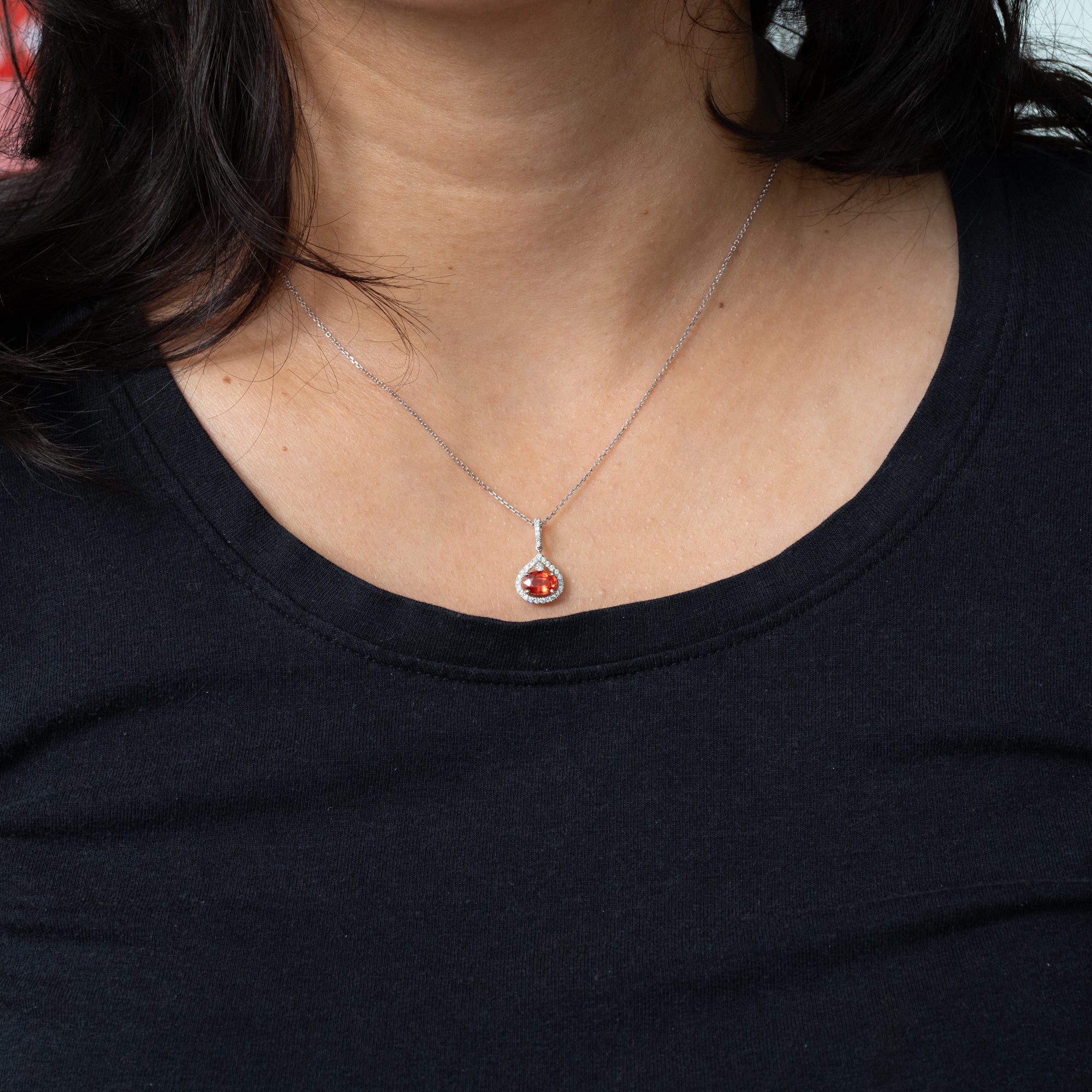 14K white gold padparadscha sapphire pendant