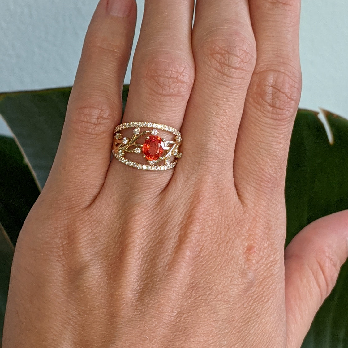 14K yellow gold padparadscha sapphire ring