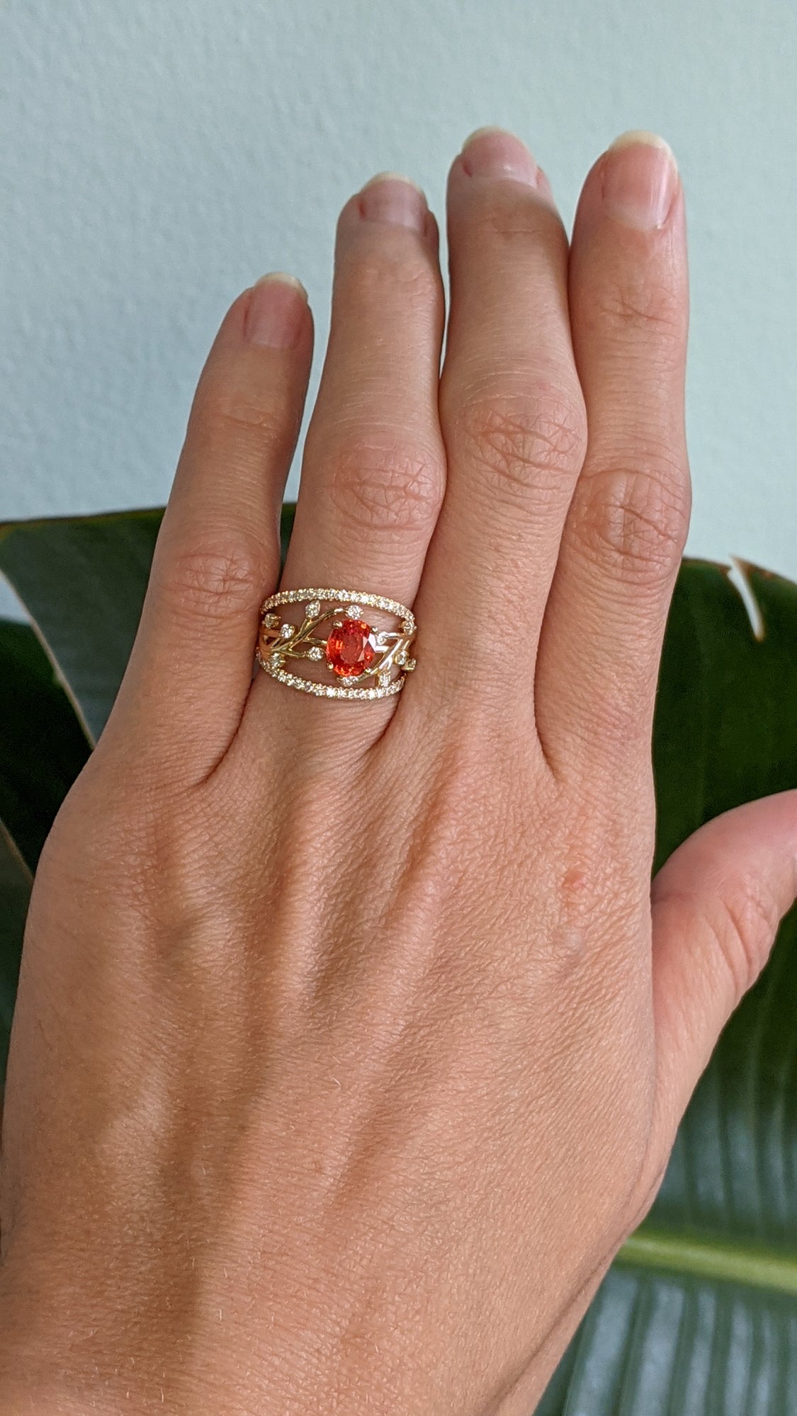 14K yellow gold padparadscha sapphire ring