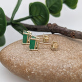 Beautiful Zambian Emerald Solitaire Stud Earrings in Solid 14K Gold | Emerald Cut 5x3mm 6x4mm 7x5mm 8x6mm
