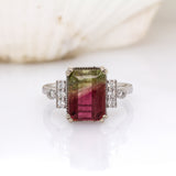 Nimisha 14K Solid White Gold Bi-Color Tourmaline and Diamonds Ring | EM 11x7mm