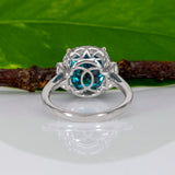 14K white gold Cambodian blue zircon cushion ring with diamond halo