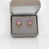 Maisie Solid 14k Gold Pink Sapphire Stud Earrings with Natural Diamonds Accents, Round Shaped 5mm