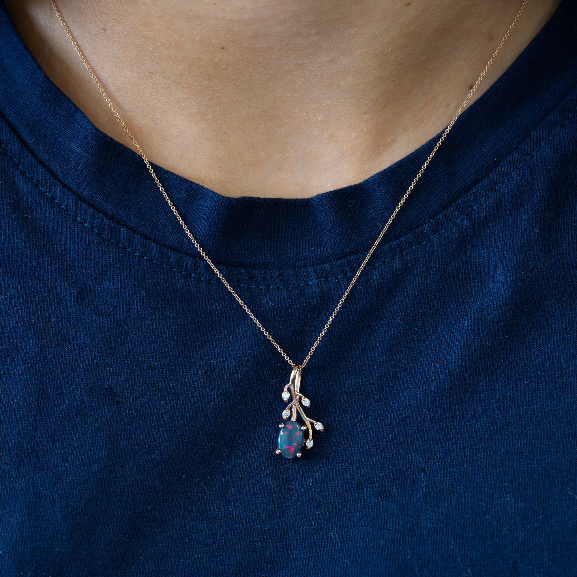 14K rose gold black opal pendant