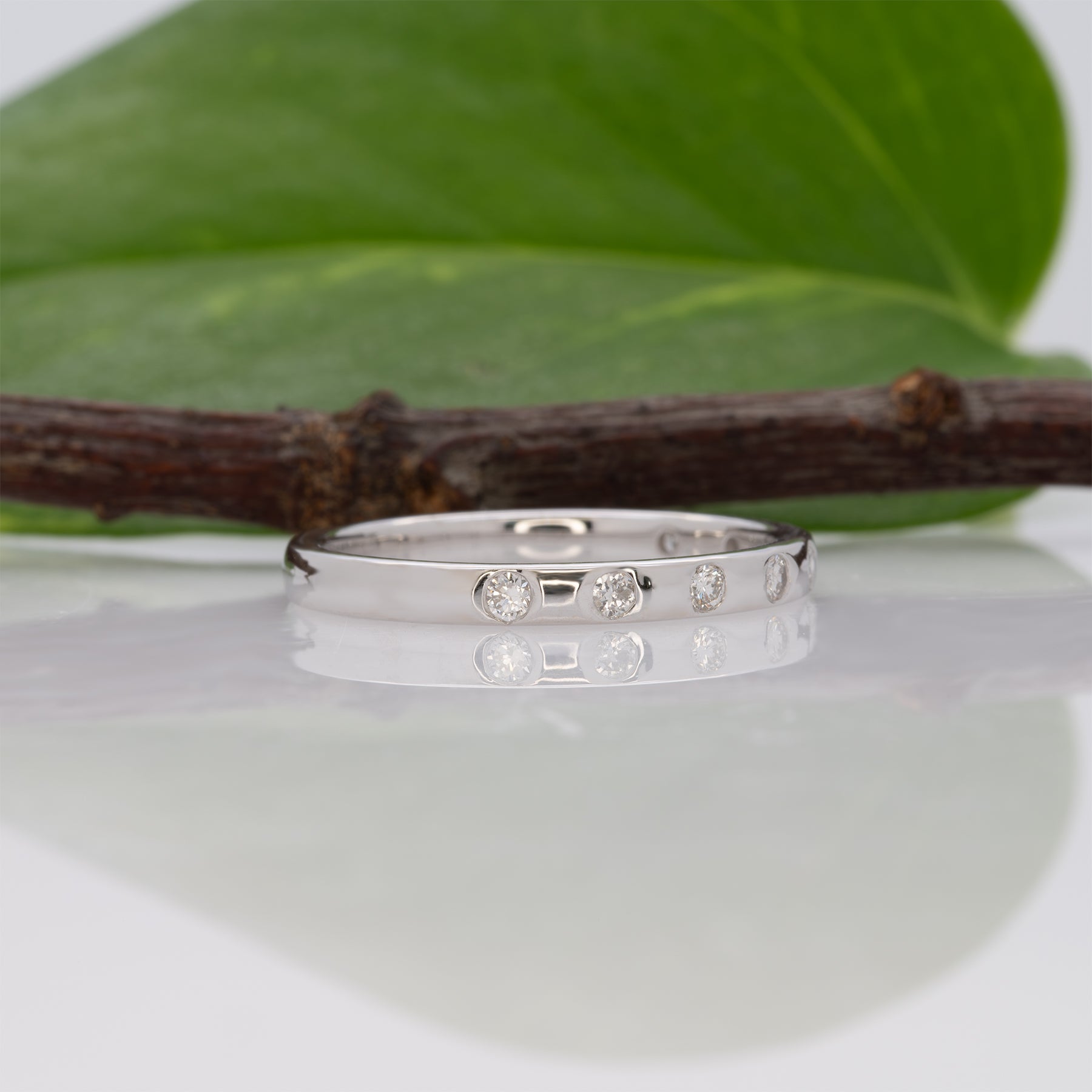 14K white gold natural diamond band ring, minimalist stackable