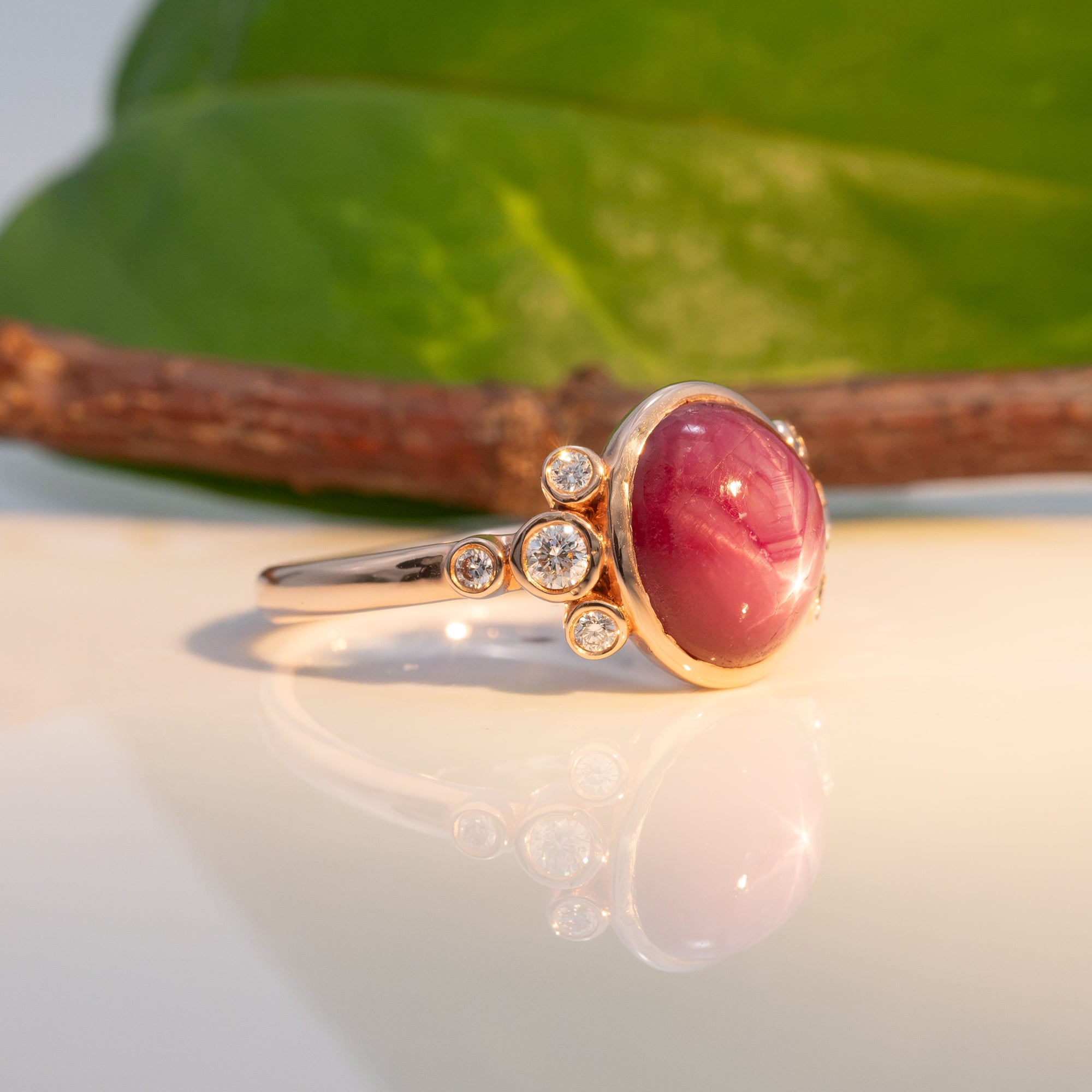14K rose gold star ruby ring