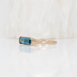 Echo Solid 14K Gold Blue Zircon Solitaire Ring, Emerald cut 16.4x4.5mm