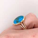 6.3ct Sonoran Turquoise Ring w Earth Mined Diamonds in Solid 14K Gold Oval 16x12