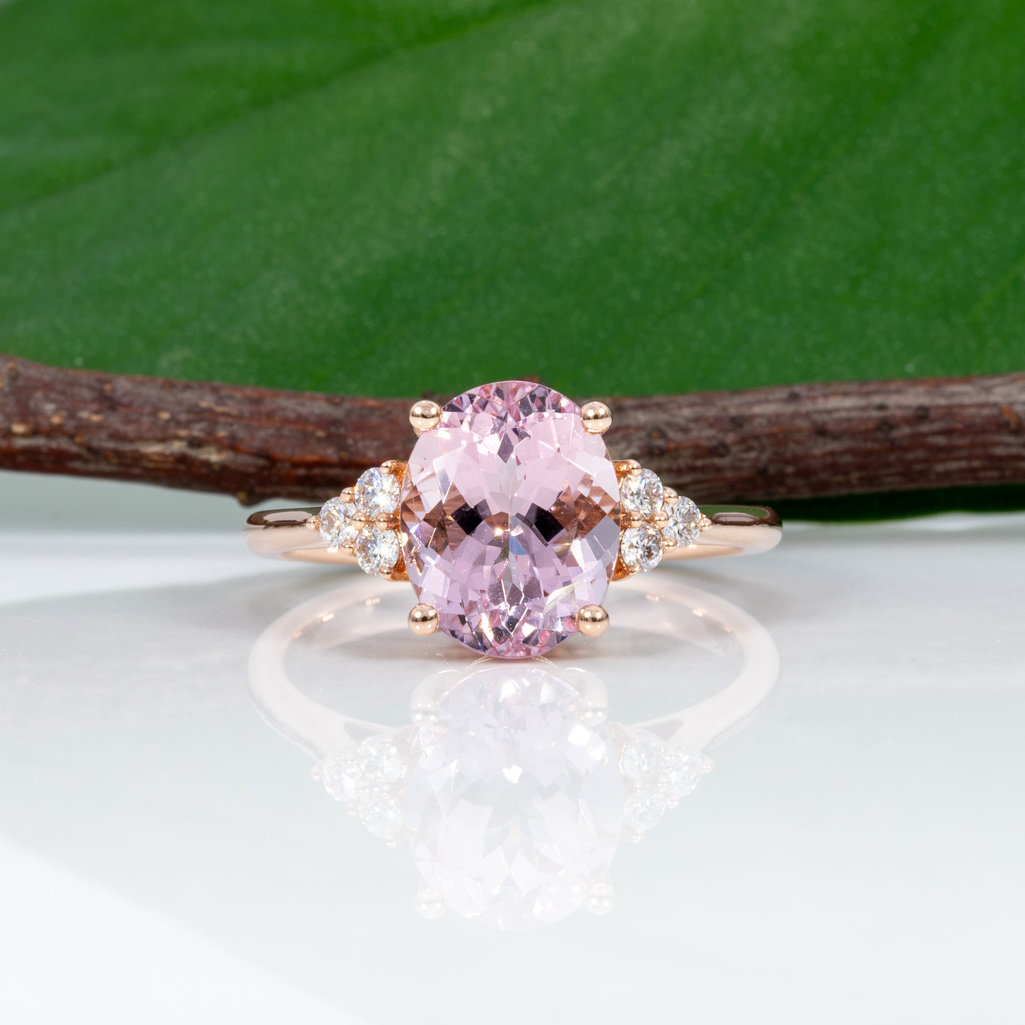 14K rose gold Cor de Rosa morganite ring with diamond accents