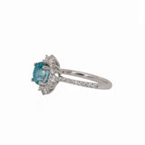 Amrita Solid 14k Gold Blue Zircon Ring with Natural Diamonds Accents, 6.6x6mm