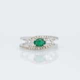 Aneet Solid 14K Gold Zambian Emerald Ring with Natural Diamond Accents: Oval 6x4mm Green Gemstone Fine Jewelry Gift for Her