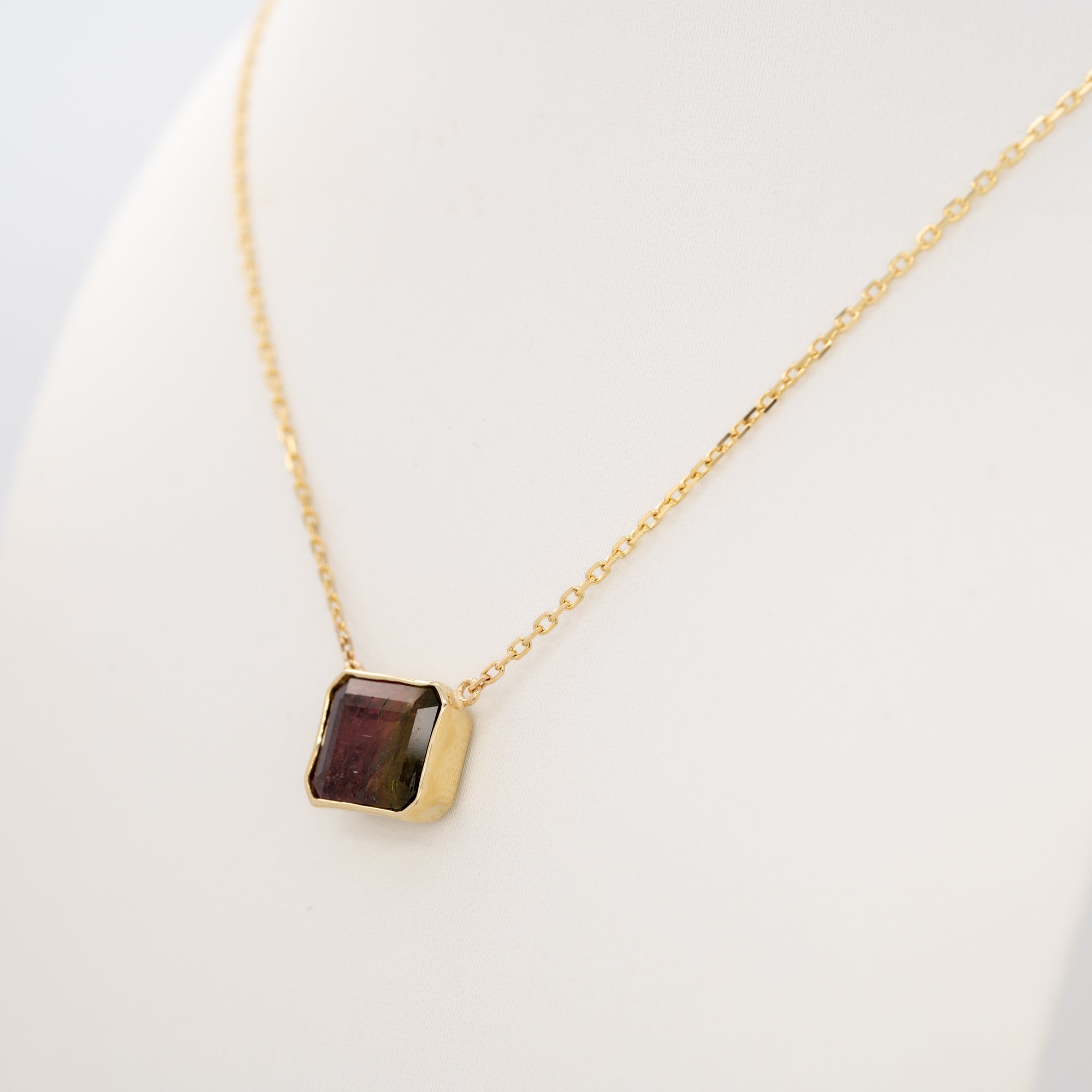 14K yellow gold bi-color tourmaline necklace