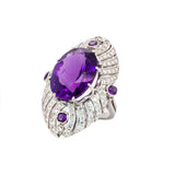 Statement 14K White Gold Amethyst Diamond Ring