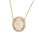 Raena 14K Yellow Gold Ethiopian Opal and Diamond Pendant | Oval 15.7x13mm