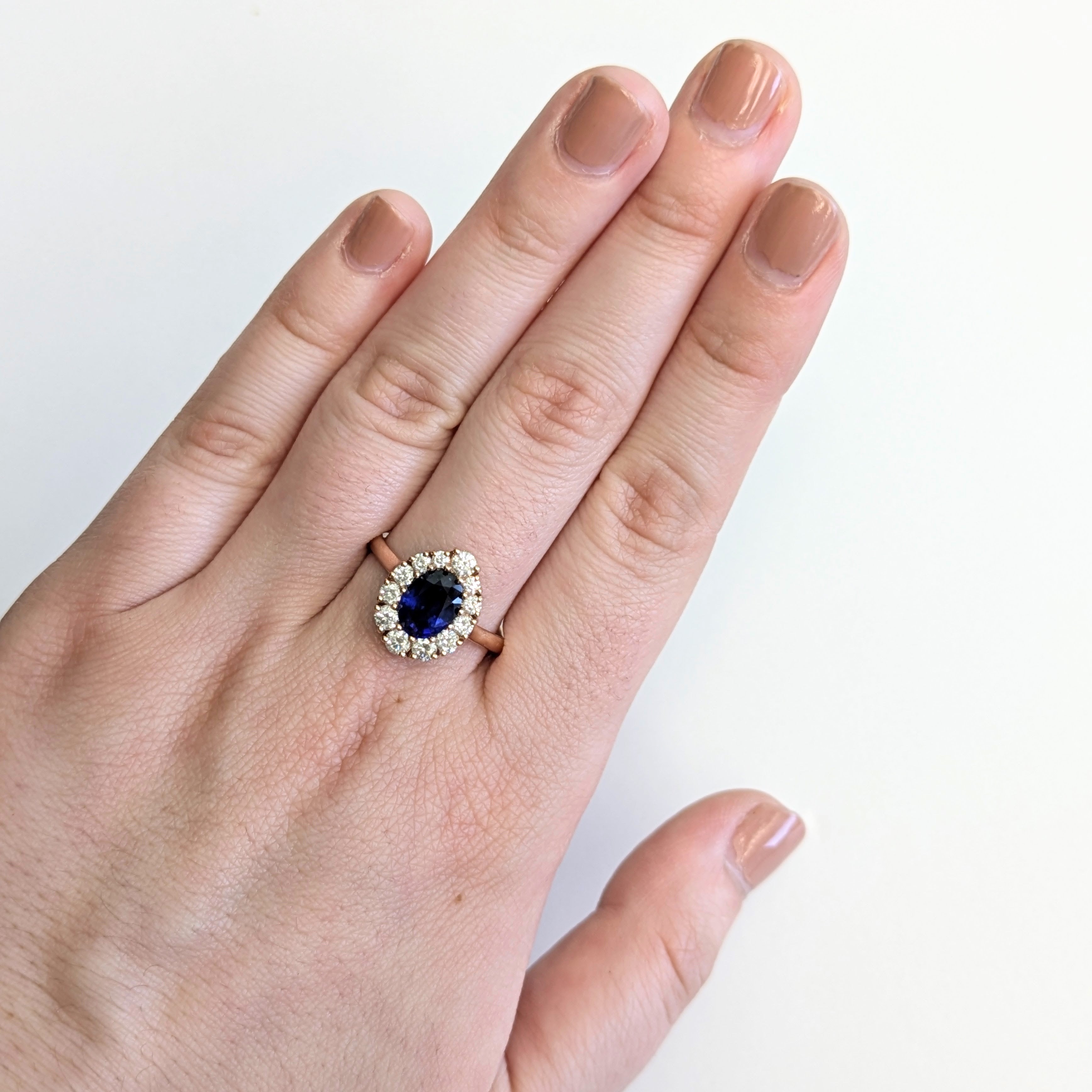 Chandra 14K Rose Gold 1.76Cts Ceylon Sapphire Diamond Ring | Oval 8x6mm