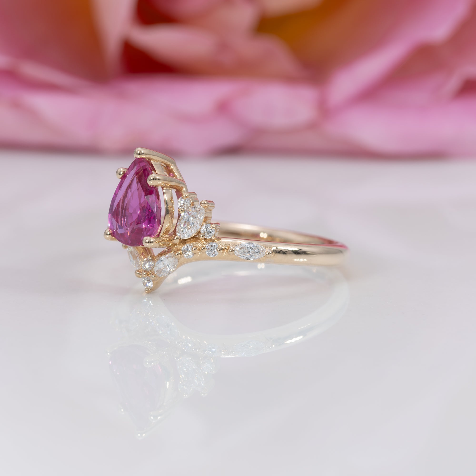 14K yellow gold pink sapphire ring