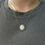 Raena 14K Yellow Gold Ethiopian Opal and Diamond Pendant | Oval 15.7x13mm